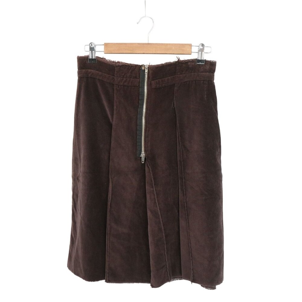 Kristensen Du Nord Brown Velour Raw Edge Pleated Knee Length Skirt 2 US 6 M